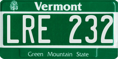 VT license plate LRE232