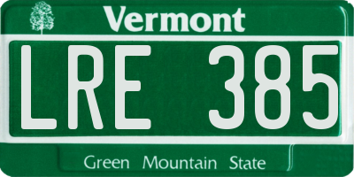 VT license plate LRE385