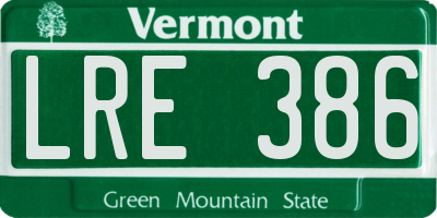 VT license plate LRE386