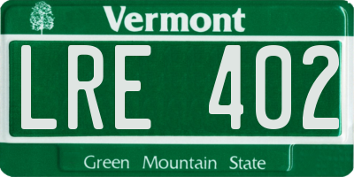 VT license plate LRE402