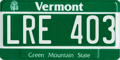 VT license plate LRE403