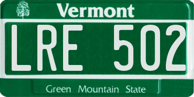 VT license plate LRE502