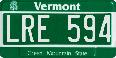 VT license plate LRE594