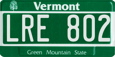 VT license plate LRE802