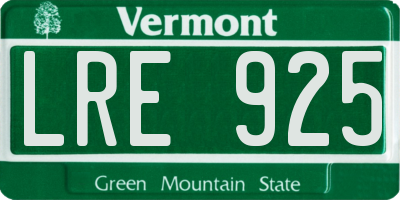 VT license plate LRE925