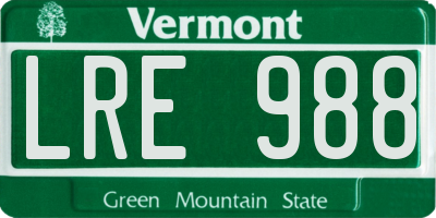 VT license plate LRE988