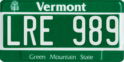 VT license plate LRE989