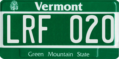 VT license plate LRF020