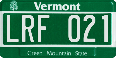 VT license plate LRF021