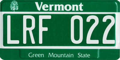 VT license plate LRF022