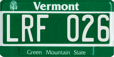 VT license plate LRF026