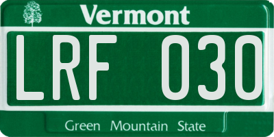 VT license plate LRF030