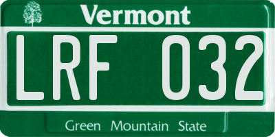 VT license plate LRF032