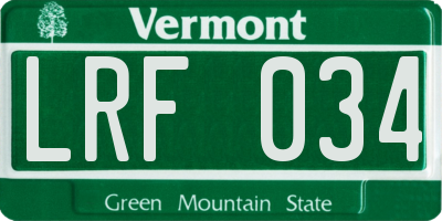 VT license plate LRF034
