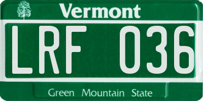 VT license plate LRF036
