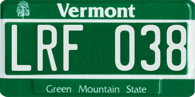 VT license plate LRF038