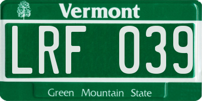 VT license plate LRF039