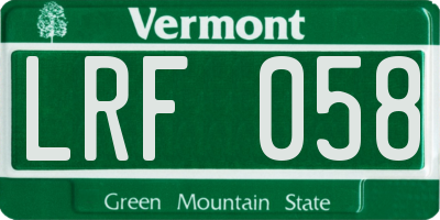 VT license plate LRF058