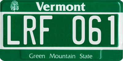 VT license plate LRF061