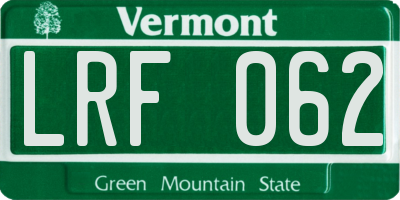 VT license plate LRF062