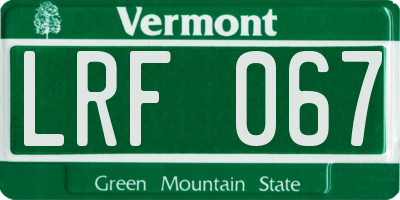 VT license plate LRF067