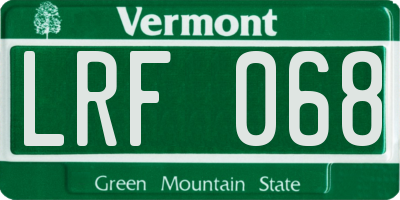 VT license plate LRF068