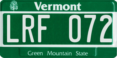 VT license plate LRF072