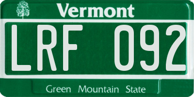 VT license plate LRF092