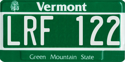 VT license plate LRF122