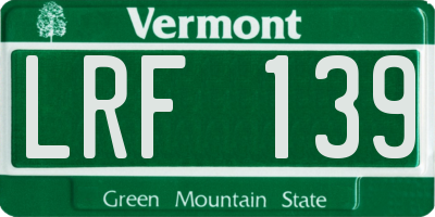 VT license plate LRF139