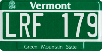 VT license plate LRF179