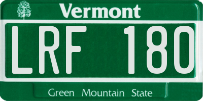 VT license plate LRF180