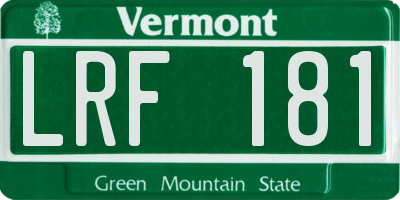 VT license plate LRF181