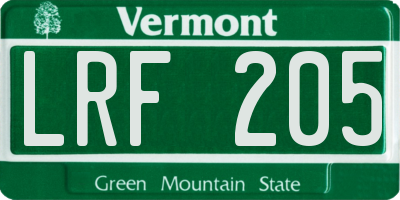 VT license plate LRF205