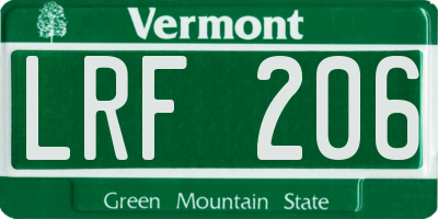 VT license plate LRF206