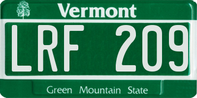 VT license plate LRF209