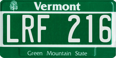 VT license plate LRF216