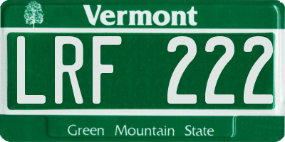 VT license plate LRF222