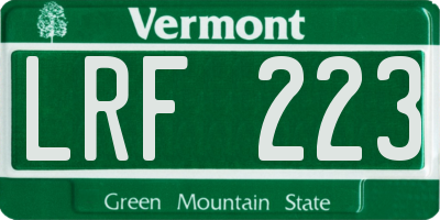 VT license plate LRF223
