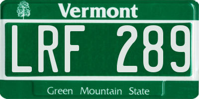 VT license plate LRF289