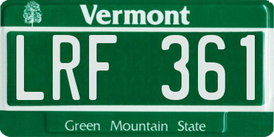 VT license plate LRF361