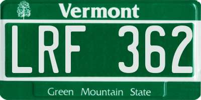 VT license plate LRF362