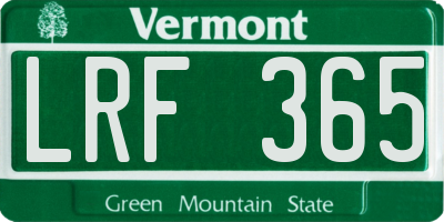 VT license plate LRF365