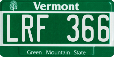 VT license plate LRF366