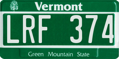 VT license plate LRF374