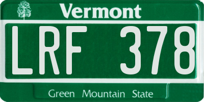 VT license plate LRF378