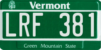 VT license plate LRF381