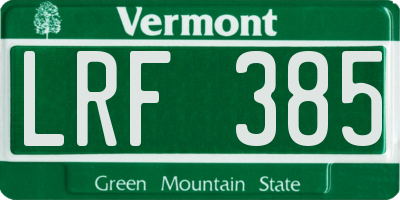 VT license plate LRF385