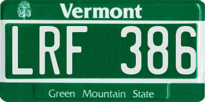 VT license plate LRF386