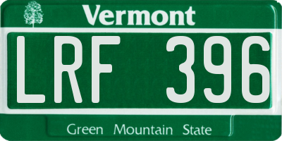 VT license plate LRF396